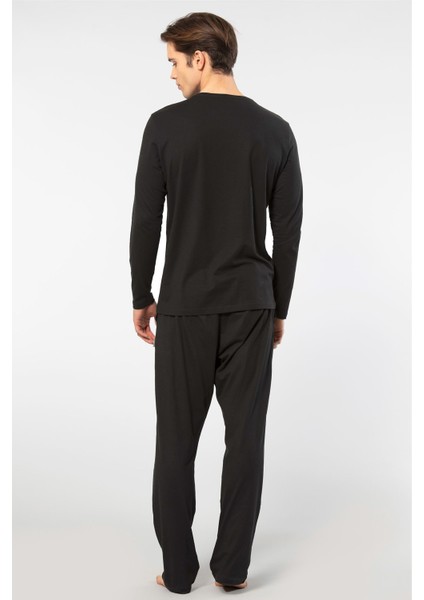 Erkek Bisiklet Yaka Uzun Kollu Modal Pijama Takım 2244/SIYAH