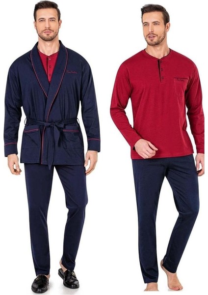 5605 3'lü Röpteşambır Pijama Seti - Lacivert