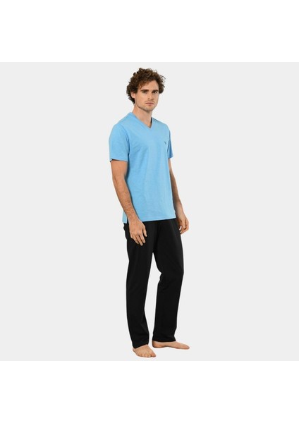 Erkek Şantuklu V Yaka Nakışlı Kısa Kollu Pijama 2137/MAVI fiyatları