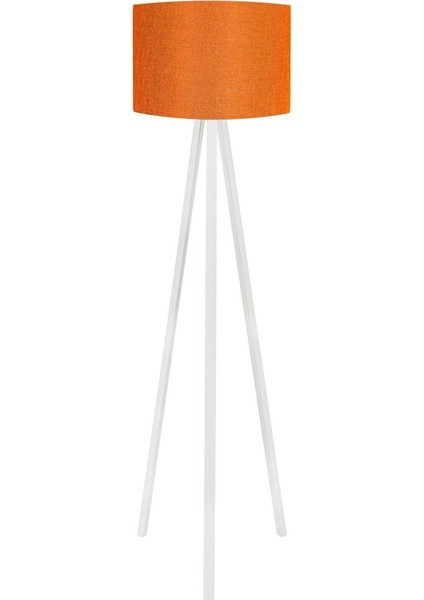 3 Ayaklı Lambader Kumaş Silindir Başlık Turuncu Beyaz Ayak LY555