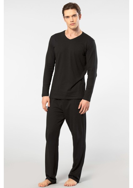 Erkek Uzun Kollu Modal Pijama Takımı 2237/SIYAH