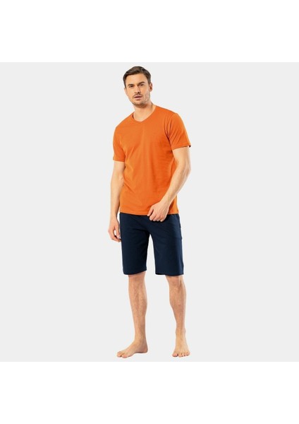 Erkek Nakışlı V Yaka Bermuda Şort Takım 2206/KIREMIT modelleri