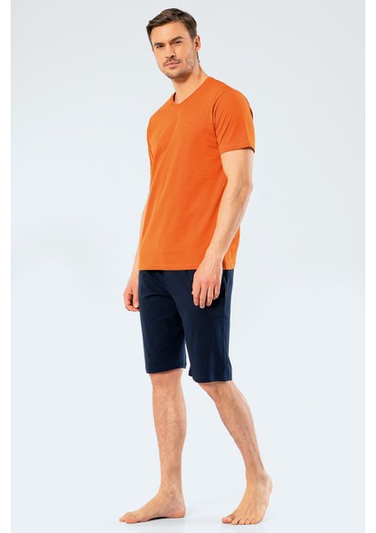 Erkek Nakışlı V Yaka Bermuda Şort Takım 2206/KIREMIT indirimleri