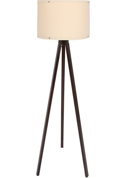 Silindir Başlıklı Lambader Mdf Ayaklı Abajur Krem Kahve LY525