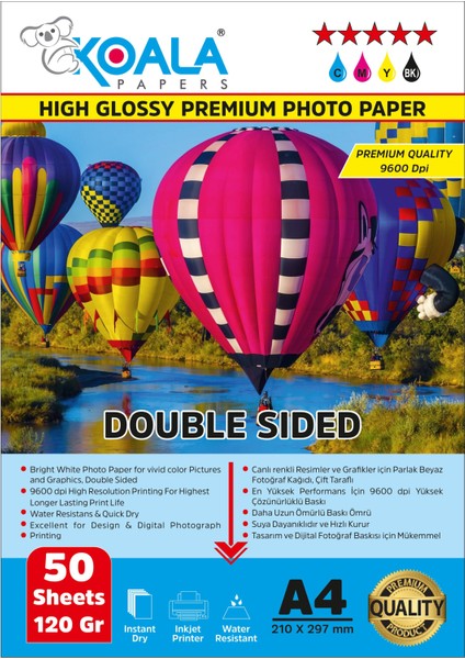 Canon Maxify GX4092 Gı-46 ile Uyumlu Premium Parlak Çift Taraflı Double Side A4 Fotoğraf Kağıdı 120 Gr. 50 Adet