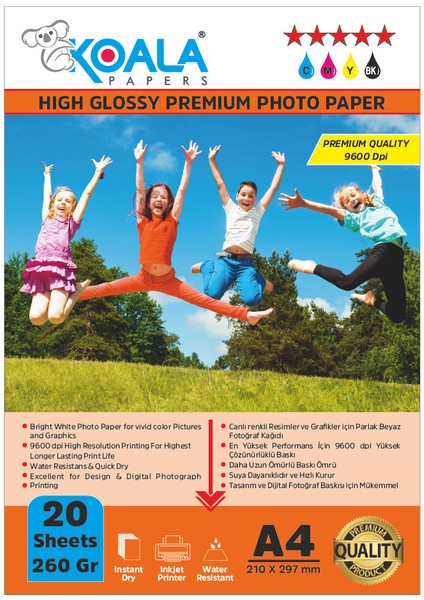 Canon Maxify GX4020 Gı-46 ile Uyumlu Premium Parlak Çift Taraflı Double Side A4 Fotoğraf Kağıdı 260 Gr. 20 Adet