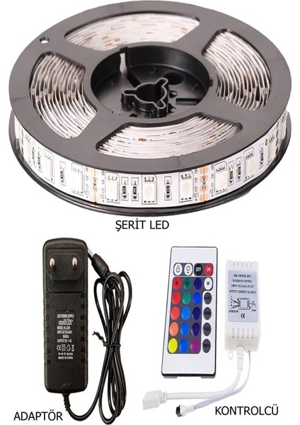 Tv Arkası Yatak Çocuk Odası Mutfak Salon Rgb Şerit LED Uzaktan Kumandalı Tak Çalıştır 3 Metre