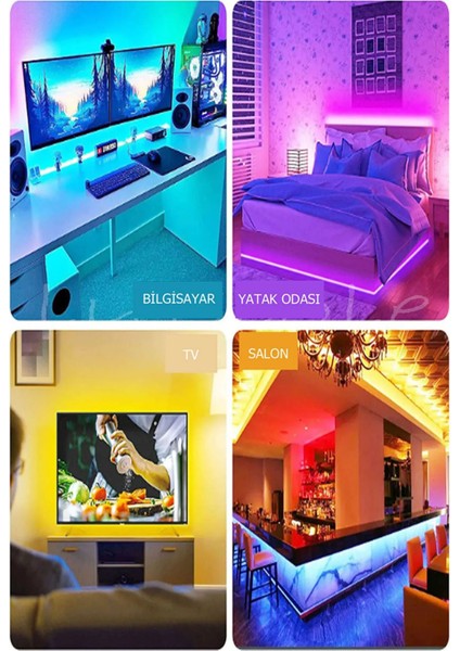 Tv Arkası Yatak Çocuk Odası Mutfak Salon Rgb Şerit LED Uzaktan Kumandalı Tak Çalıştır 3 Metre