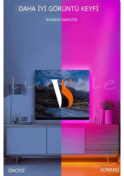 Tv Arkası Yatak Çocuk Odası Mutfak Salon Rgb Şerit LED Uzaktan Kumandalı Tak Çalıştır 3 Metre
