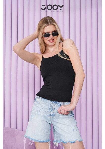 Kadın 2'li Ekonomik Paket Siyah - Beyaz Ip Askılı Pamuklu Atlet Bluz Set