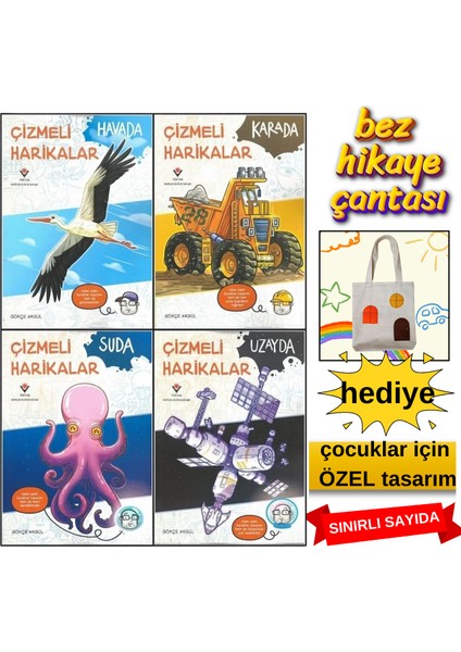 Tübitak Çizmeli Harikalar 4'lü Set | Havada - Karada - Suda - Uzayda Nasıl Çizilir?