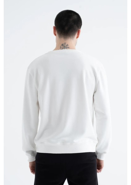 Basic Pamuklu Bisiklet Yaka Erkek Sweatshirt