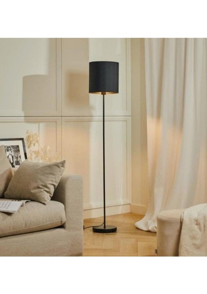 Mylights Siyah Lambader Köşe Lambası Yerden Aydınlatma Kumaş Baişol Metal Gövdeli Abajur Lamba 165