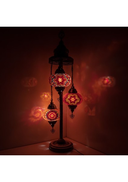 Retro 3'lü Mozaik Lambader, El Yapımı Mozaik Lamba, Osmanlı Aydınlatmaları, Türk El Sanatları