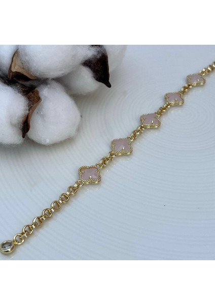 Pembe Taşlı Yonca Gold Çelik Bileklik fiyatları