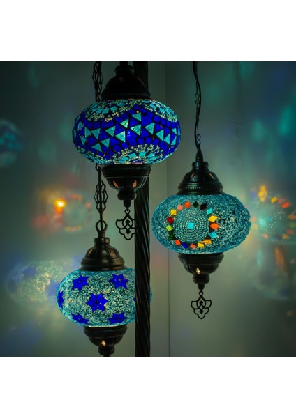 El Yapımı Otantik Boho Mozaik Renkli Cam 3'lü Lambader Köşe Lambası fiyatları