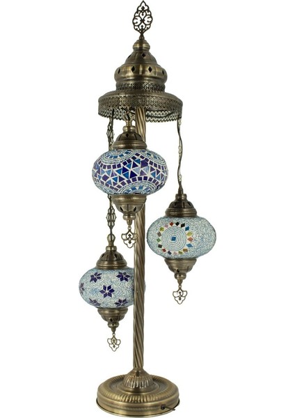 El Yapımı Otantik Boho Mozaik Renkli Cam 3'lü Lambader Köşe Lambası modelleri