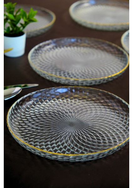 Altın Yaldız Cam Pasta Tabağı 19CM 6 Lı 2339 modelleri