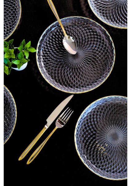 Altın Yaldız Cam Pasta Tabağı 19CM 6 Lı 2339 fırsatları