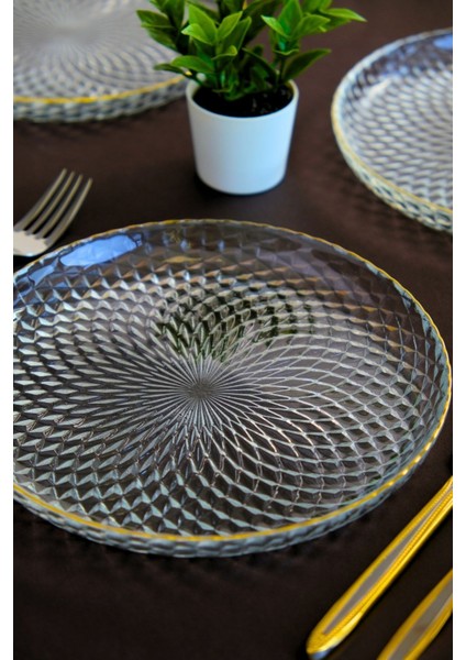 Altın Yaldız Cam Pasta Tabağı 19CM 6 Lı 2339 indirimleri