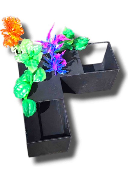 Balık Tüneli (Siyah) Gezinme, Gizlenme Alanı L Şekil Yapay Bitkili 13X13 cm