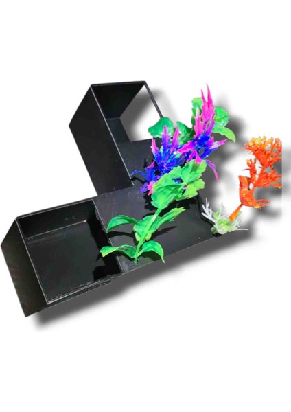 Balık Tüneli (Siyah) Gezinme, Gizlenme Alanı L Şekil Yapay Bitkili 13X13 cm modelleri
