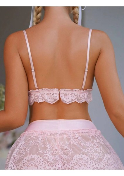 Loveangels Pembe Dantel Detaylı Jartiyerli Gecelik Takımı