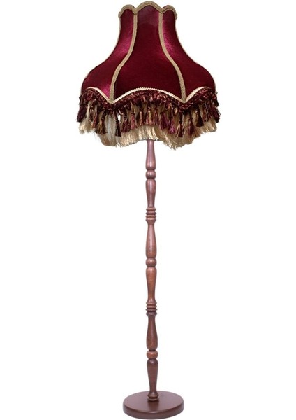 Bordo Vintage Lambader Kumaş Kaplama Kahverengi Ahşap Ayak LM0120
