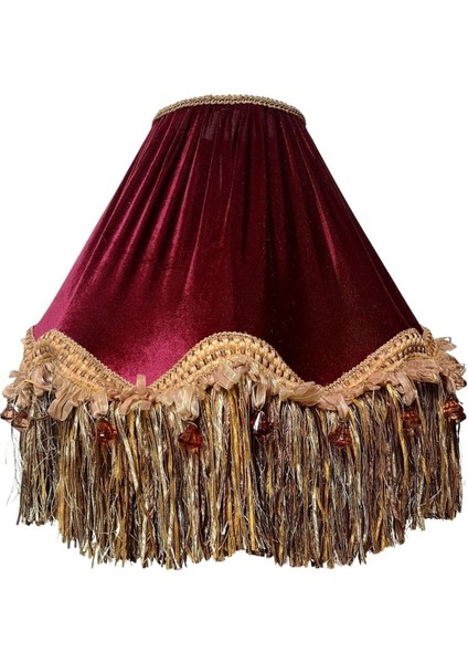 Bordo Gold Saçak Vintage Lambader Kumaş Kaplama Kahverengi Ahşap Ayak LM0124 modelleri