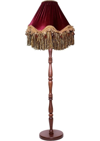 Bordo Gold Saçak Vintage Lambader Kumaş Kaplama Kahverengi Ahşap Ayak LM0124 fırsatları