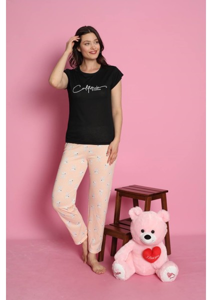 Mlale California Desenli Suprem Kumaş Kısa Kollu Bayan Pijama Takımı 3376-S