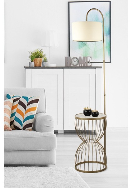 Venezia Sehpa Lambader Eskitme Mermer Ahşap Krem Şapka