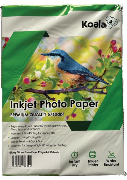 Epson 103 L3152 ile Uyumlu Yapışkanlı Adhesive Sticker Premium Parlak A4 Fotoğraf Kağıdı 135 Gr. 50 Adet