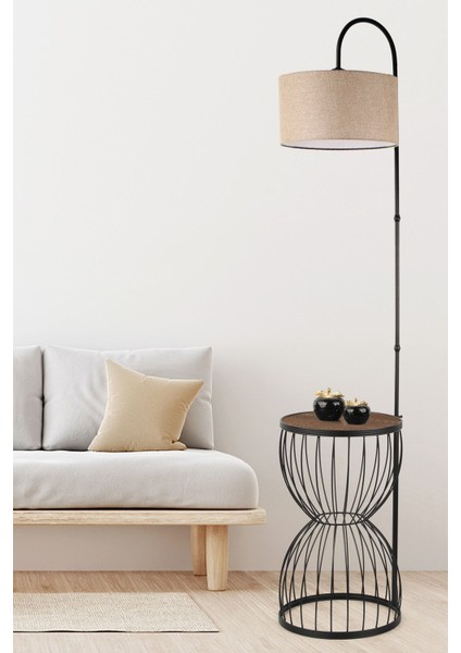 Venezia Sehpa Lambader Siyah Ceviz Ahşap Hasır Şapka