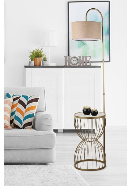 Venezia Sehpa Lambader Eskitme Mermer Ahşap Hasır Şapka