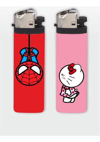 Çakmak Örümcek Adam Spide ve Hello Kitty Love Full Baskılı Gazlı Çakmak 2 Adet