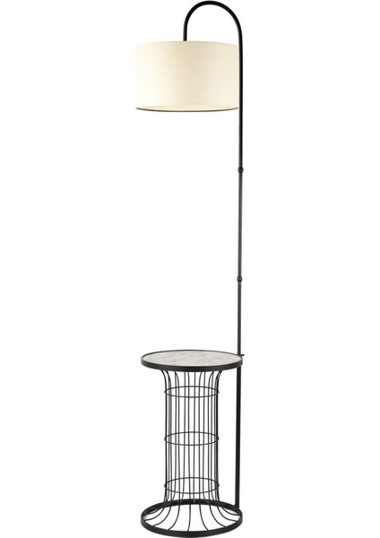 Cemre Sehpa Lambader Siyah Mermer Ahşap Krem Şapka