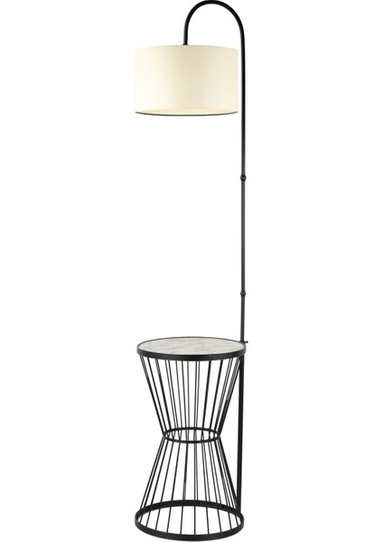 Aytuğ Sehpa Lambader Siyah Mermer Ahşap Krem Şapka