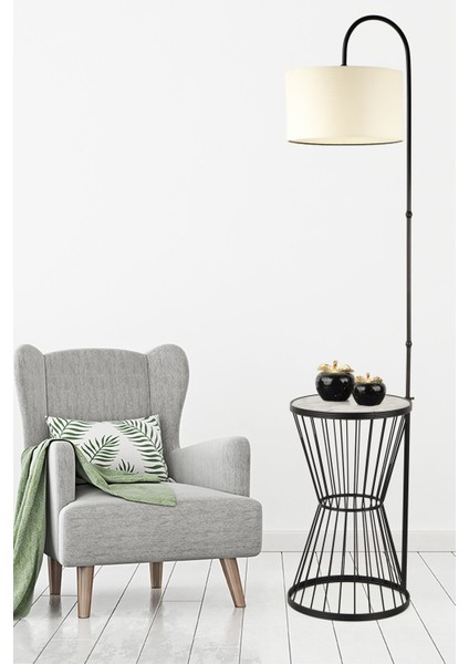 Aytuğ Sehpa Lambader Siyah Mermer Ahşap Krem Şapka fiyatları