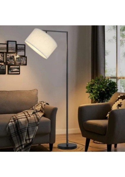 Mylıghts Retro Rustik Modern Krem Kumaş Köşe Lambası Lambader (Ev. Işyeri. Mekan. Cafe )