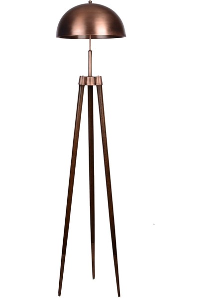 Endüstriyel Ahşap Üç Ayaklı (Tripod) Sülpa Lambader Bakır Kaplama