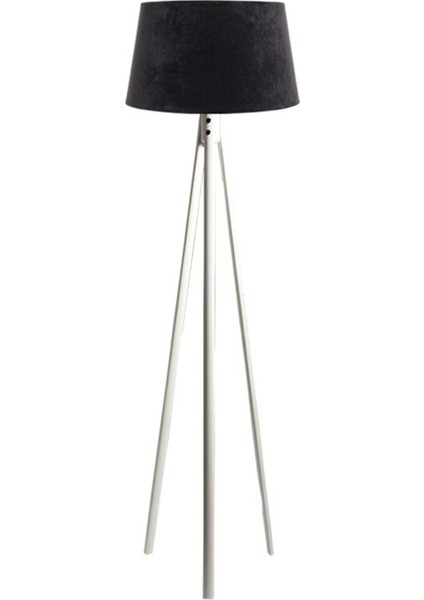 Oval 3 Ayak Tripod Lambader Abajur Köşe Lambası Ahşap Beyaz