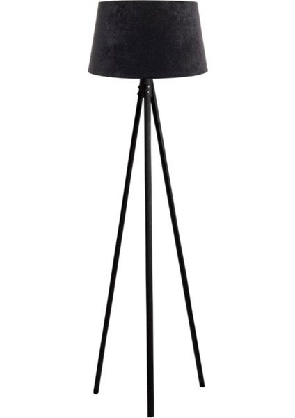 Oval 3 Ayak Tripod Lambader Abajur Köşe Lambası Ahşap Siyah