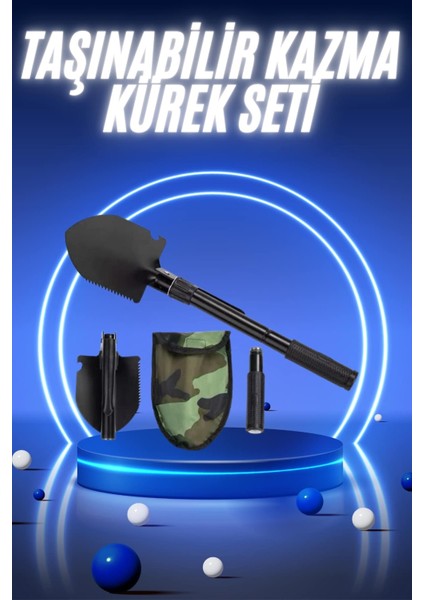 Pusulalı Katlanabilir Kazma Kürek Kamp Seti Kamp Küreği Portatif Çantalı