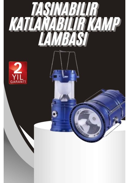 Kamp Lambası Solar Şarjlı Kızaklı Kamp Feneri LED Lamba Işıldak