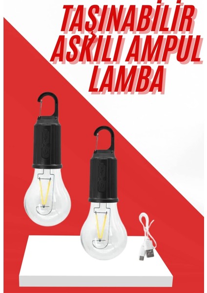 Şarjlı Aydınlatma Ampul Tasarımlı Ambians Işık Askılı Kamp Lambası