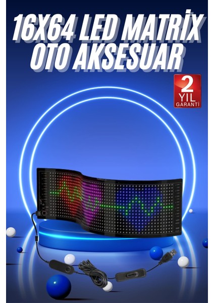 LED Matrix Panel Rgb Ekran Kumandalı 16X64 Araç Camına Uygun