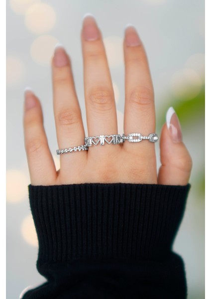 3 Adet Ayarlanabilir Gümüş Kadın Yüzük Set (Yeni Moda)