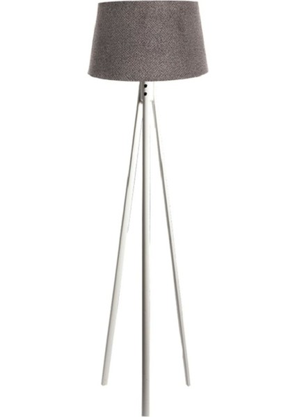 Oval 3 Ayak Tripod Lambader Abajur Köşe Lambası Ahşap Beyaz