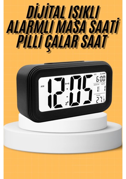 Dijital Masa Saati Takvim Çalar Saat Alarmlı Işıklı LED Ekran Pilli